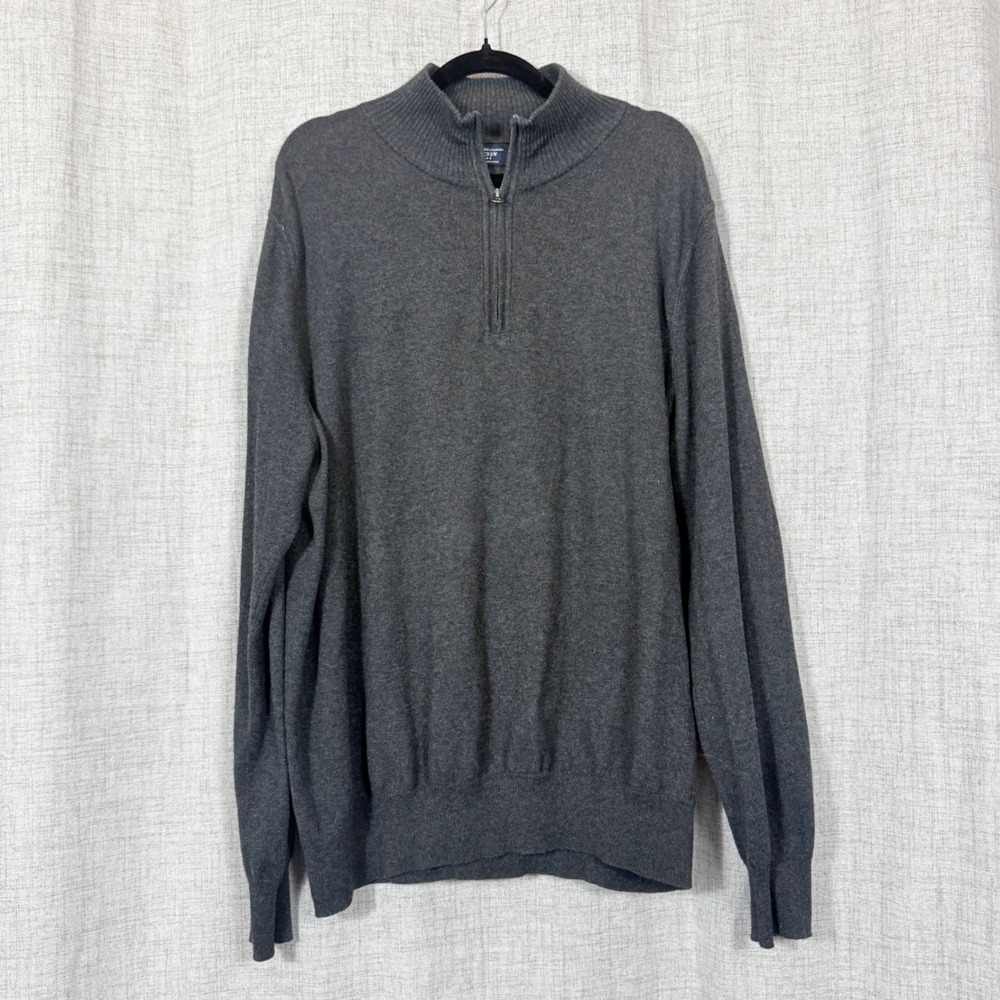 J.Crew Quarter Zip Sweater Mens XL Gray Cotton Cashmere Preppy Minimalist